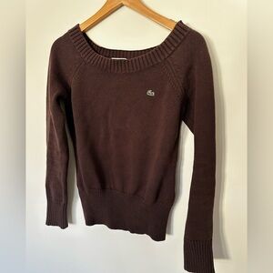Lacoste brown wide boat neck sweater y2k